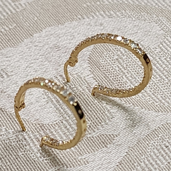 Vintage 90s Sterling Silver 925 Gold Plated  Textured Hoop Earrings - Picture 2 of 12